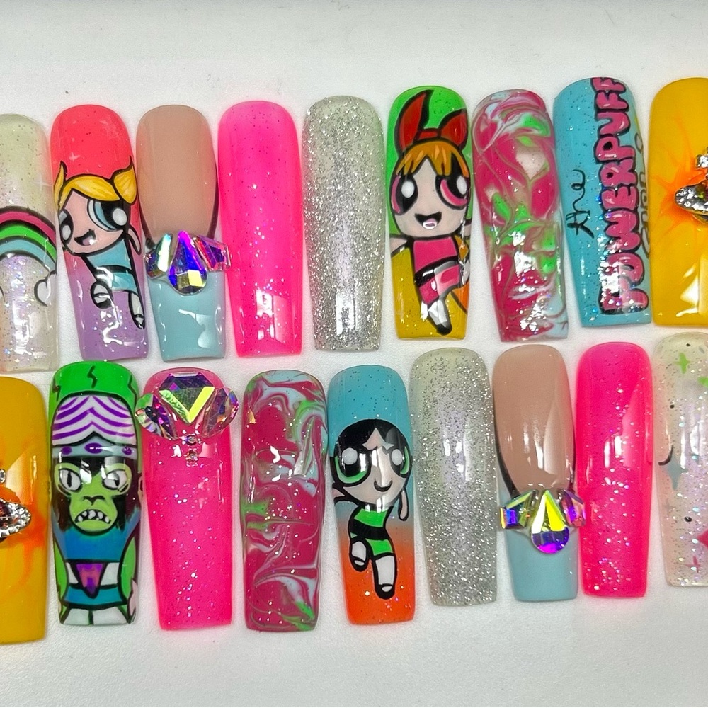 Powerpuff Girls 22 piece custom hand drawn press on set